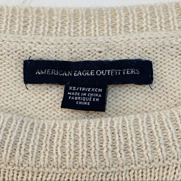 American Eagle Outfitters Preppy Cream Black Striped Oversize Sweater (size XS) - Picture 4 of 7
